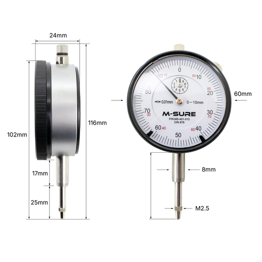 M-SURE MS-01-010 Dial Indicator Dimensions