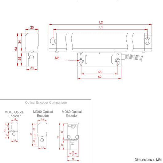 m dro 70mm 2 3 4 inch reading length linear optical encoder with 5um resolution