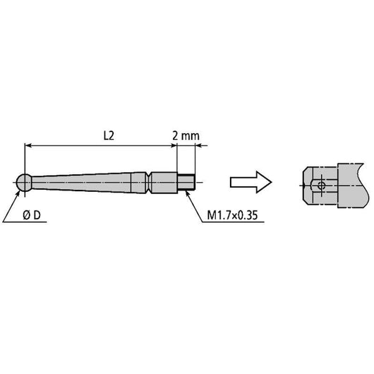 mitutoyo stylus for series 513 d 2mm 41mm length ruby 21cza211