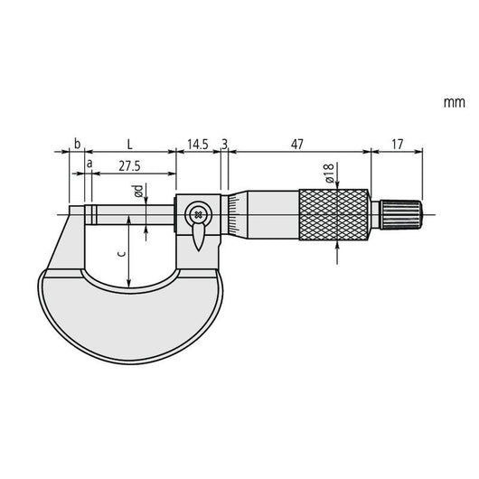 0 25mm mitutoyo 102 301 metric outside micrometer ratchet stop