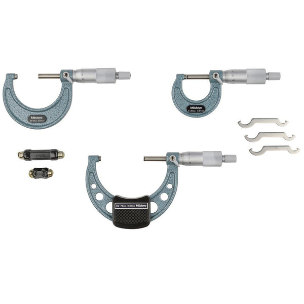 mitutoyo outside micrometer economy design set 0 75mm 3 pieces 0 01mm 103 927 10