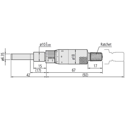 mitutoyo micrometer head 150 821 medium sized standard 0 25mm reverse reading