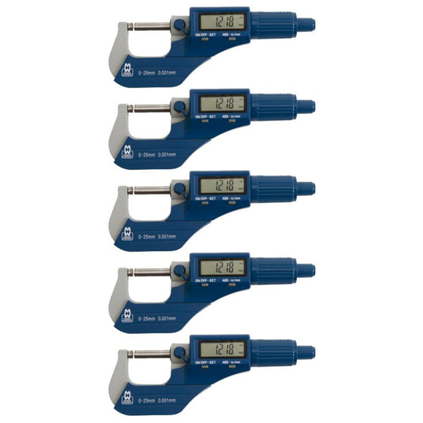 pack of 5 0 25mm 0 1 value line digital external micrometer moore and wright 200 series