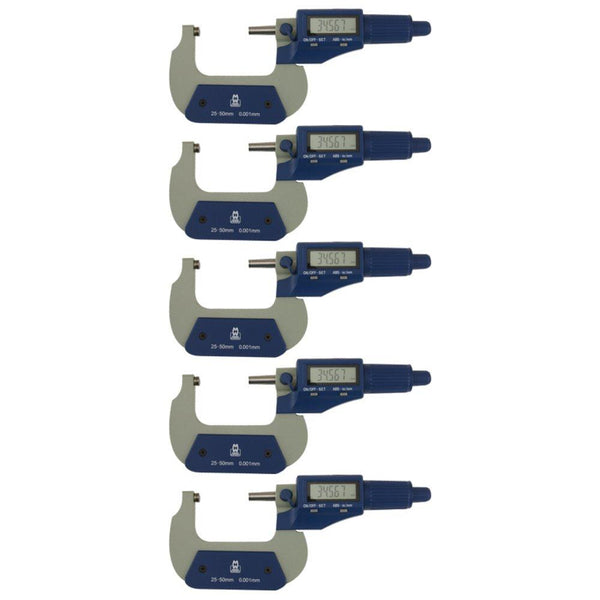pack of 5 25 50mm 1 2 value line digital external micrometer moore and wright 200 series