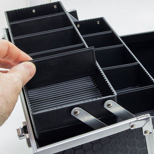 roc cases black toolbox fishing tackle bait case l360 x w270 x h215mm with fold out trays